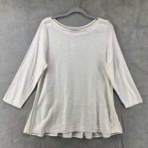 LOFT Top Womens L Cream Boat Neck‎ 3/4 Sleeves Crochet Flutter Preppy Fairy New